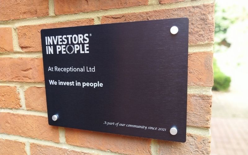 The Investors in People plaque outside the Receptional offices